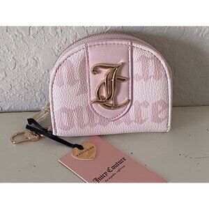 Juicy Couture Overstated Chiffon Pink Half Moon Zip Around MOON Mirror CC Case